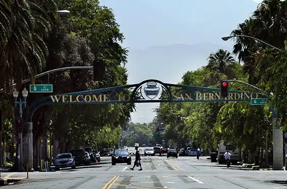 welcome to san bernardino road road sign in US