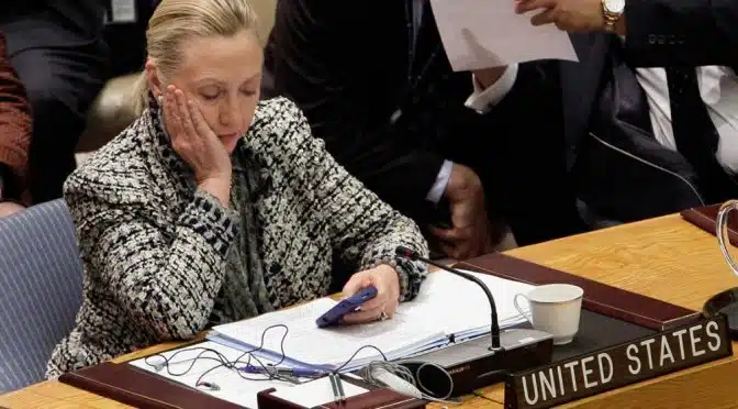 Hilary Clinton using mobile phone at centre of security breach